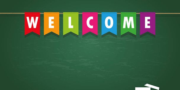 welcome party flag banner on school black board background - Vector, Image