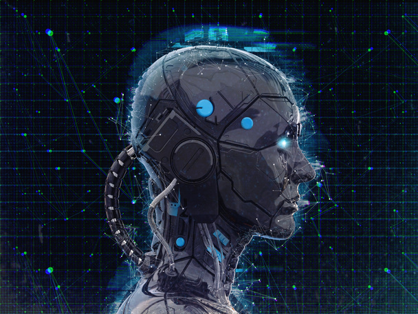 İnsansı robot kız Yapay zeka Arka Plan - 3d render - Fotoğraf, Görsel
