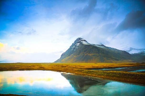 Side view of Route 1, or Ring Road (Hringvegur), with nature landscape background, Iceland - Fotó, kép