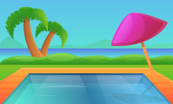cartoon pool by the sea in a tropical country, vector illustrati - Vector, Image