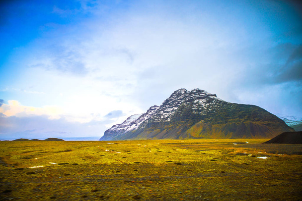 Side view of Route 1, or Ring Road (Hringvegur), with nature landscape background, Iceland - Zdjęcie, obraz