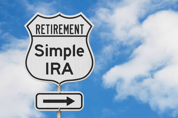 Pensioen met eenvoudige IRA plan route op een USA Highway Road Sign - Foto, afbeelding