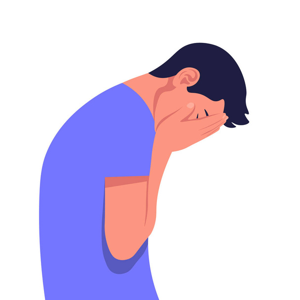 Young man in despair. The guy in profile is under great stress. Depressive disorder. Vector illustration in flat style - ベクター画像