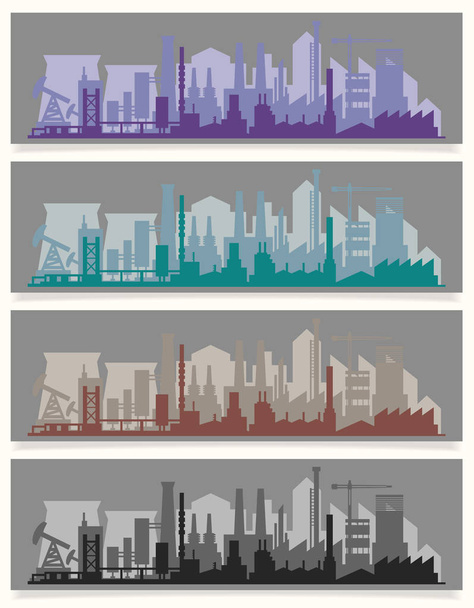 Vector horizontal banners with industrial part of city. Factories, refineries and power plants - Vector, Imagen