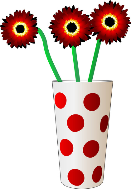Három piros virág, egy pohár - Vektor, kép