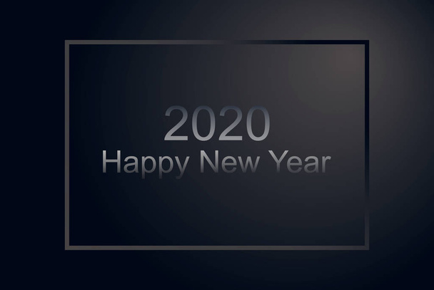 Gelukkig Nieuwjaar Premium zilveren stijl horizontale poster. Zwarte matte Corporate banner, partij flyer met frame, vakantie uitnodigingskaart  - Vector, afbeelding