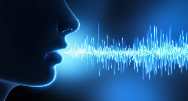 Sprechende persoon-Mund mit Spektrogramm-3D illustratie - Foto, afbeelding
