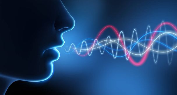 Sprechende persoon-Mund mit Spektrogramm-3D illustratie - Foto, afbeelding