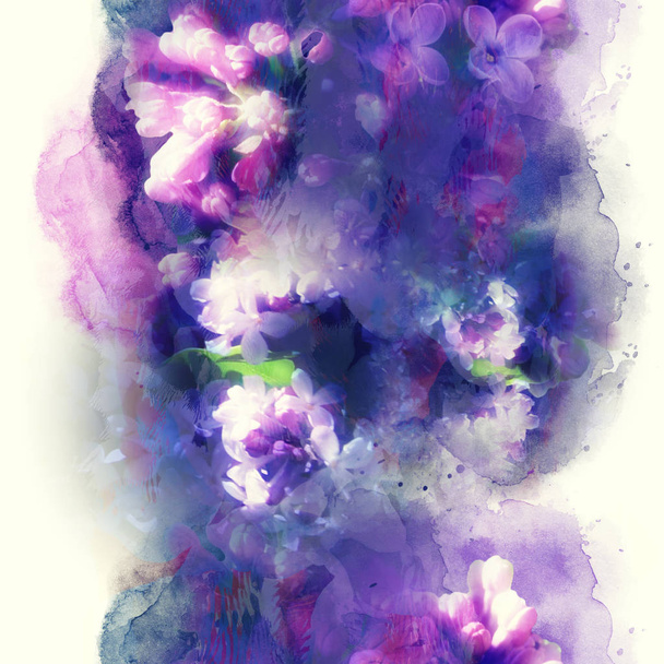 bloeiende lila naadloze patroon, digitale aquarel textuur - Foto, afbeelding