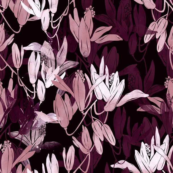 seamless pattern of imprints flowers, digital watercolour texture - Photo, Image