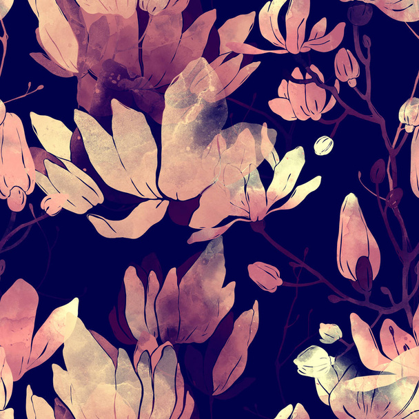 seamless pattern of imprints flowers, digital watercolour texture - Photo, Image