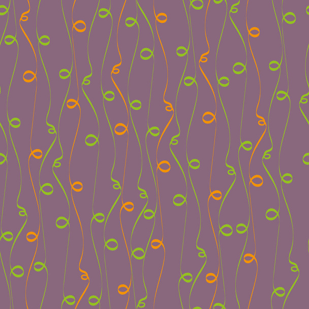 Abstrakti oranssi ja vihreä käsin piirretty silmukka doodle linja suunnittelu. Saumaton epäsäännöllinen vektorikuvio vaalealla mauve taustalla. Suuri hyvinvointi, kauneus, elintarvikkeet, pakkaus, paperitavarat, lahjapaperi
 - Vektori, kuva