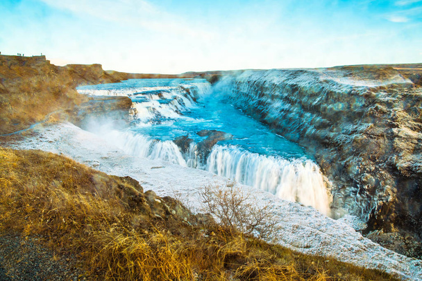 Gullfoss (Golden Fall), a waterfall where is part of the Golden Circle located in the canyon of Olfusa river in southwest Iceland - Photo, image