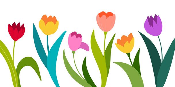 Farbvektor Tulpen isoliert auf weißem Hintergrund. Blumen in verschiedenen Formen für Ihr Design und Ihre Grüße, Postkarten für Ihre Lieben. - Vektor, Bild