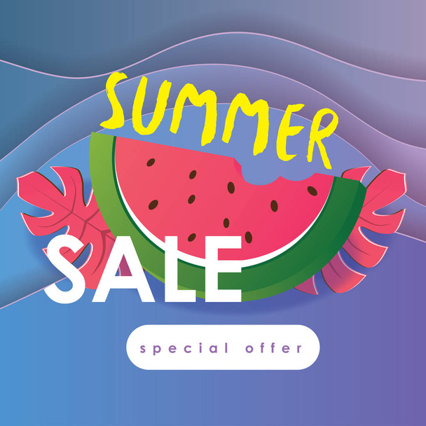 Summer juicy abstract vector background design with waves and watermelon. Quality vector illustration for poster, banner, flyer, website or greeting card - Vektor, kép