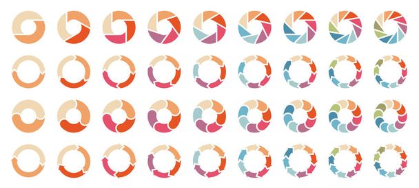 Conjunto de diferentes gráficos de pastel con flechas colores retro
 - Vector, imagen
