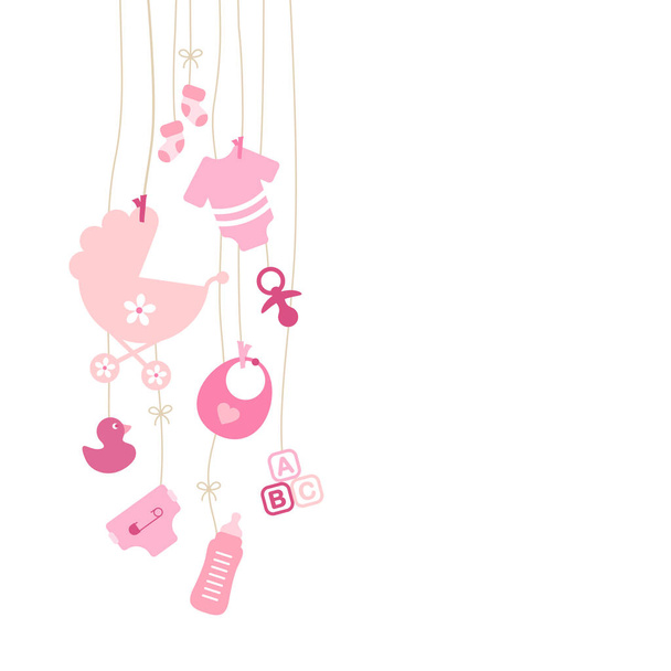 Sada devíti levně visící dětské ikony dívka růžová - Vektor, obrázek