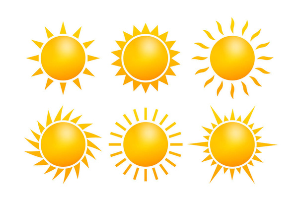Set Realistisch zonneteken voor weerontwerpen op witte achtergrond. Voorraadillustratie van vectoren. - Vector, afbeelding