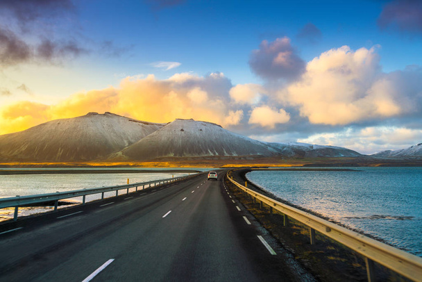 Route 1 or Ring Road (Hringvegur), a national road that runs around Iceland and connects most of the inhabited parts of the country - Photo, Image