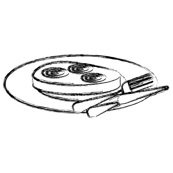 herkullinen kinkku lautasen kanssa ruokailuvälineet
 - Vektori, kuva
