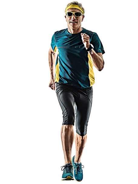 Senior Man futó Runner kocogó jogging sziluett elszigetelt fehér háttér - Fotó, kép