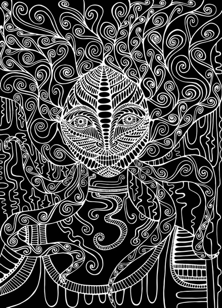 Shaman esprit noir et blanc. Surréaliste fantaisie doodle femme
.  - Vecteur, image
