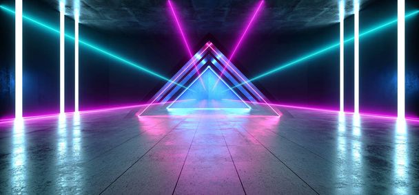 Майбутні віртуальні неонові світяться вогні фіолетового синього трикутника SHAPE Co - Фото, зображення
