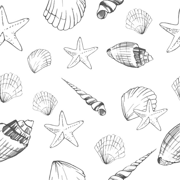 Seamless pattern with seashells. Marine background - 写真・画像