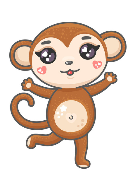 Симпатичні мавпи мультфільм векторної ілюстрації. Усміхаючись дитини мавпи тварин в стилі Каваї ізольовані на білому фоні. - Вектор, зображення
