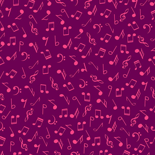 Colorful music notes seamless pattern, crimson color. Abstract vector texture musical symbols. Cartoon subject of music style - Vektor, obrázek