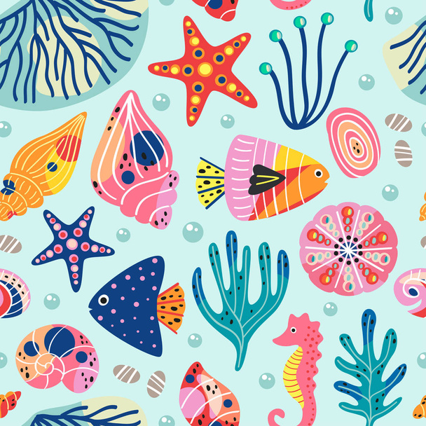 seamless pattern with beautiful underwater sea life - vector illustration, eps - Vector, Image