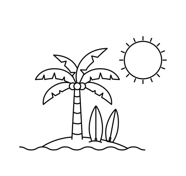 silhouette de palmier avec planche de surf en fond blanc
 - Vecteur, image