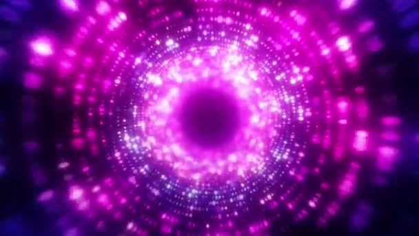 Parlak soyut dalgalı hareket arka plan. Neon ultraviyole lambalar. Spiral tünelin parlayan noktaları. Parlak parlak noktalar. lazer ışığı. Modern pembe ve mavi renk spektrumu. Sorunsuz döngü 3d animasyon - Video, Çekim
