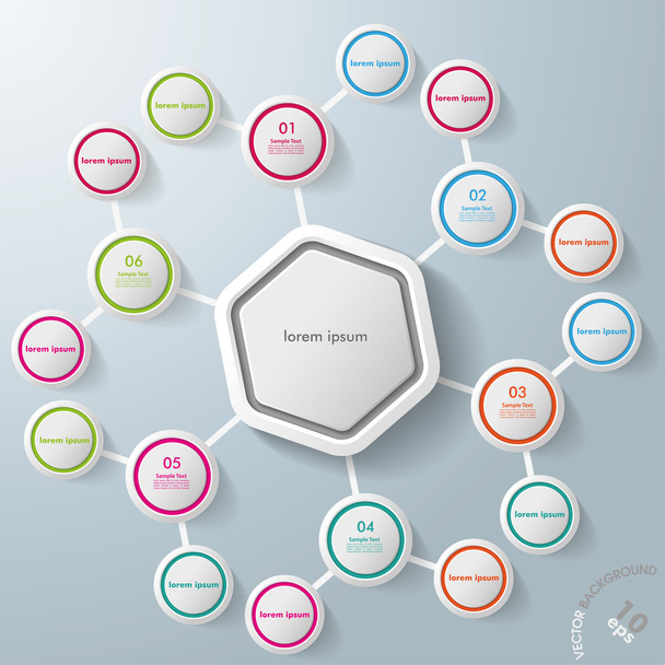 Infographic Hexagon Colorful Rings Benzene - Vetor, Imagem