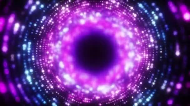 Bright abstract wavy motion background. Neon ultraviolet lamps. Glowing points of the spiral tunnel. Bright bright points. laser light. Modern pink and blue color spectrum. Seamless loop 3d animation - Footage, Video