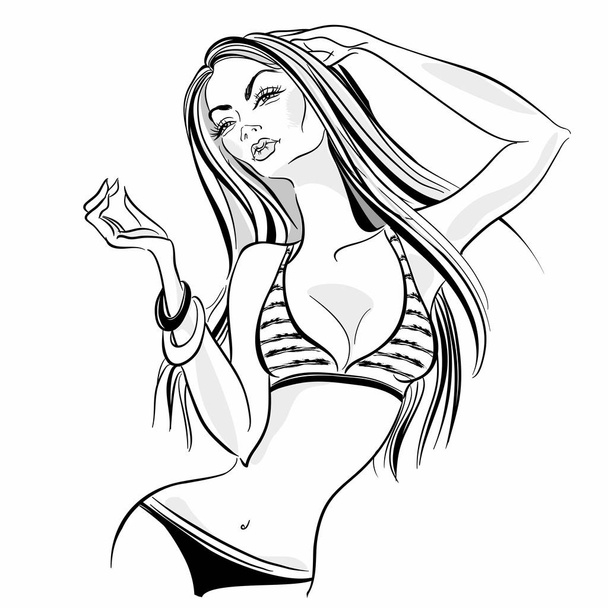 Modello ragazza in costume da bagno. Vibrazioni estive. Illustrazione vettoriale
 - Vettoriali, immagini