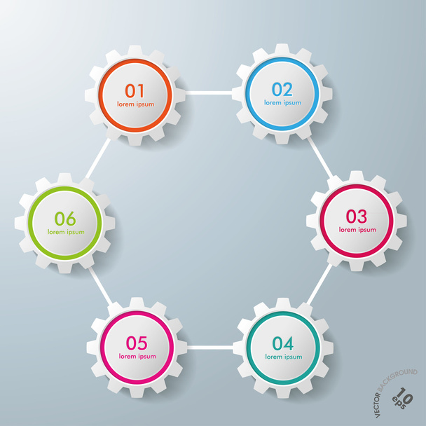 Six Gears Hexagon Infographic Design - Vecteur, image