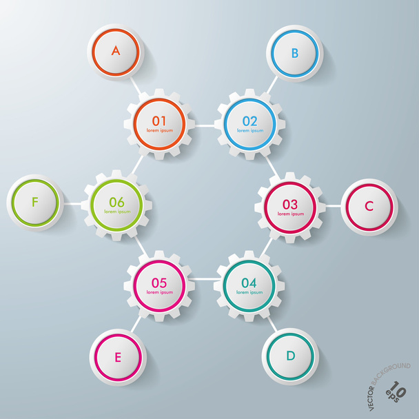Six Gears Hexagon Six Circles Infographic Design - Διάνυσμα, εικόνα