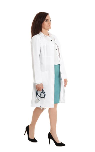 Full length portrait of female doctor isolated on white. Medical staff - Fotografie, Obrázek