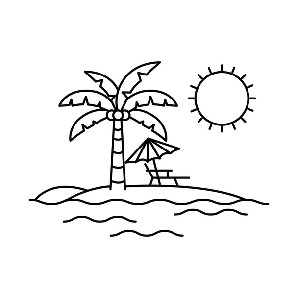 silueta de palmera con paraguas de playa a rayas
 - Vector, imagen