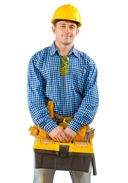 A worker holding tool box - Фото, изображение