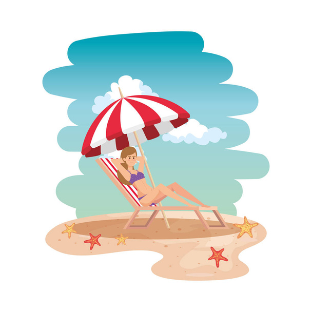 beautiful girl relaxing in beach chair on the beach - Vector, Image