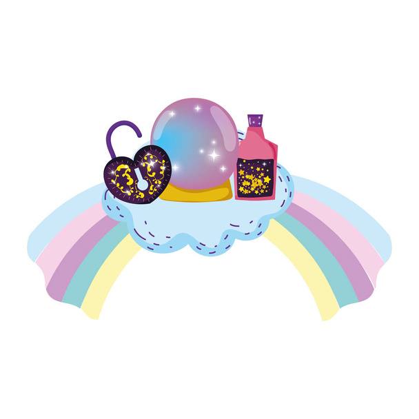 fairytale crystal ball and padlock with heart shape - Vector, Image