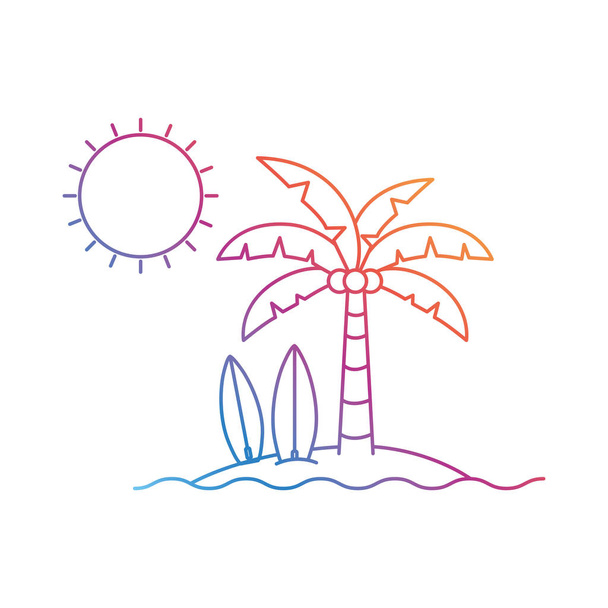 silhouette de palmier avec planche de surf en fond blanc
 - Vecteur, image