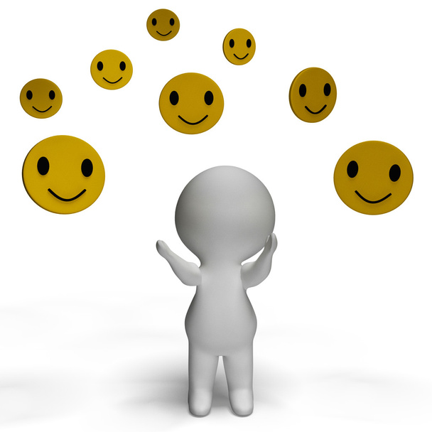 Sonrisas de emoticonos y el carácter 3d muestra felicidad
 - Foto, imagen