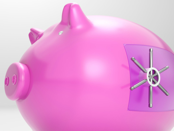 Безпечна свиня показує грошові ощадний банк захищений
 - Фото, зображення