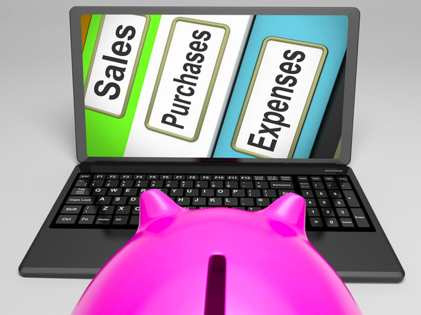 Eladási, beszerzési költségek fájlokat-ra Laptop mutatja a kereskedelem - Fotó, kép