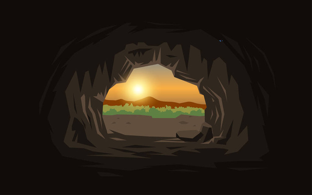 Cueva en los acantilados por la mañana
 - Vector, Imagen