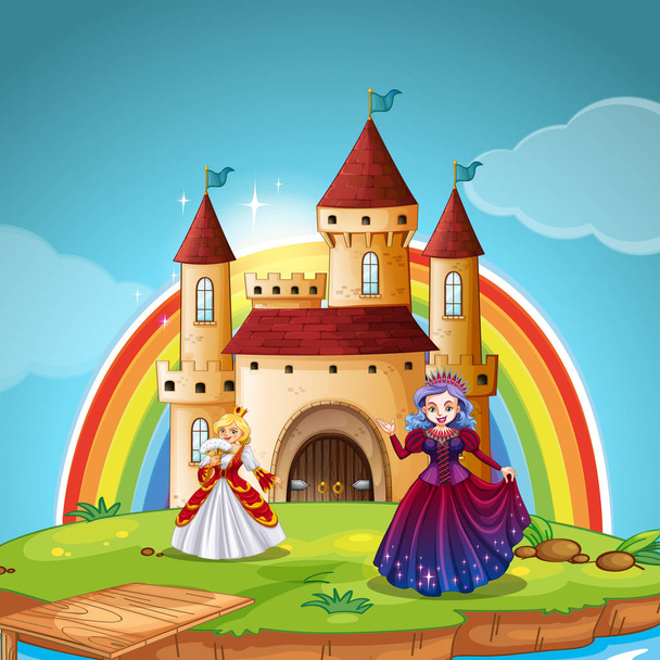 Princess and queen at the castle - Vector, Image