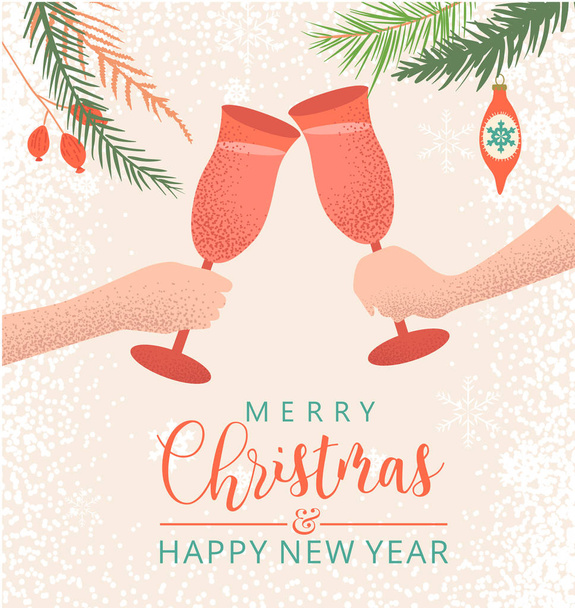 Feliz Natal e Feliz Ano Novo cartão de saudação com com o campeão
 - Vetor, Imagem